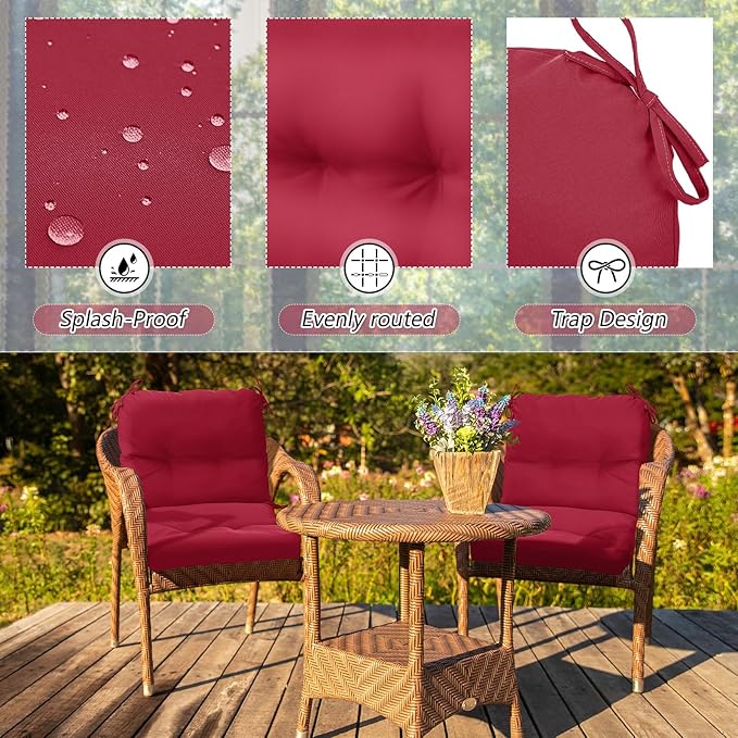 Geetery Set of 4 High Back Wicker Patio Chair Cushions for Outdoor Furniture 41.74x20.87x3.94 Inch Waterproof Thick Replacement Seat Pads with Non Slip Ties for Porch, Deck, Lawn & Garden(Dark Red)