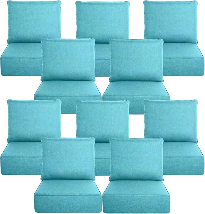 Belord Luxury 6" Thick Outdoor Cushion 10 Set - 24 x24 Inch 28D Sponge Filling Fade-Resistant Chair Cushion, Spill Proof Removable Patio Furniture Replacement Cushion for Sofa Bench Swing - Turquoise