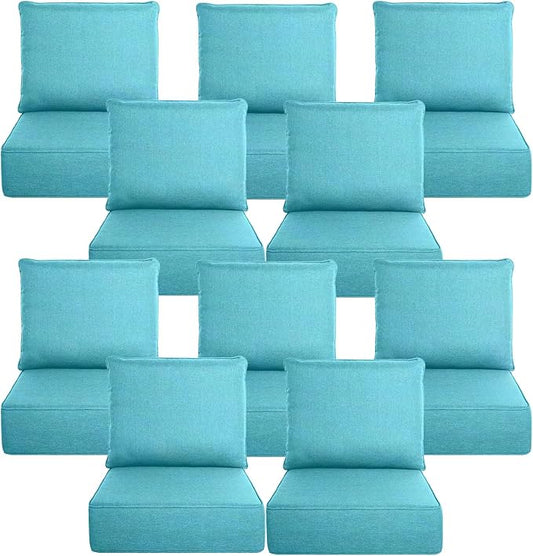 Belord Luxury 6" Thick Outdoor Cushion 10 Set - 24 x24 Inch 28D Sponge Filling Fade-Resistant Chair Cushion, Spill Proof Removable Patio Furniture Replacement Cushion for Sofa Bench Swing - Turquoise