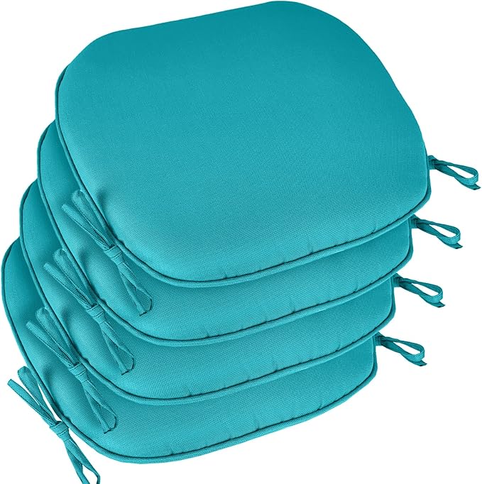 SleepMan Outdoor 17"x16" Chair Cushions with Ties Set of 4, Water Resistant All Weather U-Shape Seat Pads for Patio Garden Furniture Indoor (Set of 4, Aqua Green)