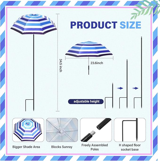 Abbylike 2 Set Plant Umbrellas for Outdoor Plants, Garden Umbrella Shade for Potted Plants and Garden Beds Plant Cover for Sun Summer Beach Terrace Lawn Swimming Pool (Stripe,Blue and White)