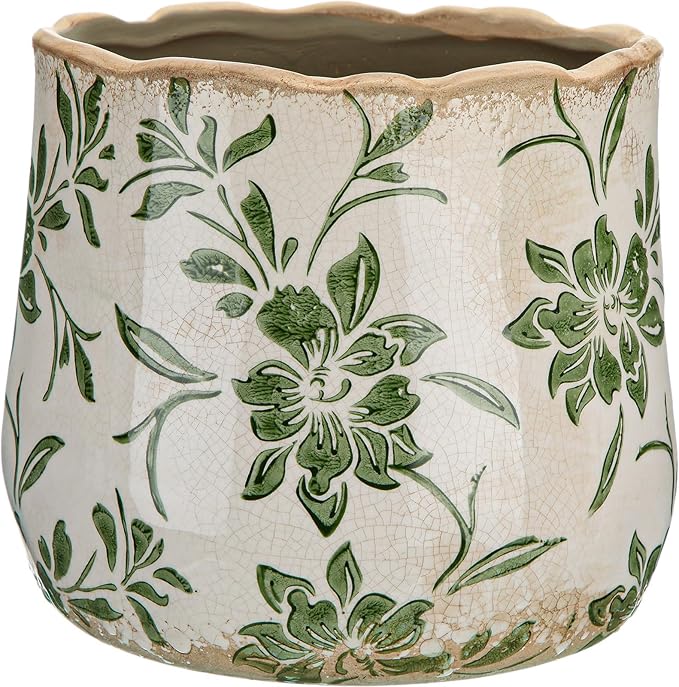 Bokon 7 x 6.3 Inch Ceramic Planter Vintage Scroll Planter Decorative Plant Pots with Crackle Glaze for Indoor Outdoor, Kitchen, Table, Shelf, Mantel, Home, Garden Decor, Gardening Gift(Country)
