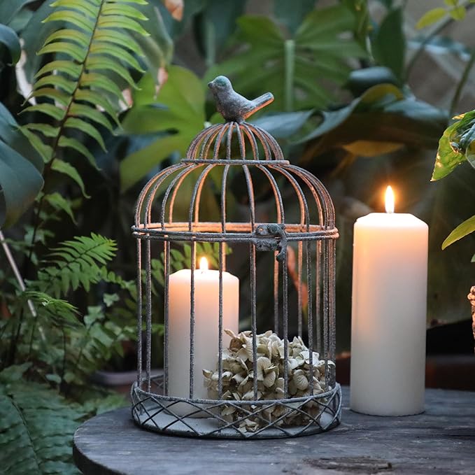 Rustic Metal Planter Holder Vintage Iron Birdcage Flower Planter Farmhouse Metal Climbing Vine Stand Antique Candle Holder Decoration for Garden Patio Balcony Outdoor Indoor Decor