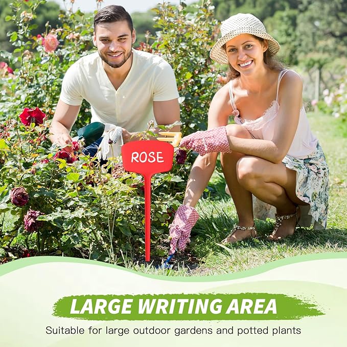 50 Pcs 14.2 Inch Plastic Plant Labels Tags T Type Plant Markers with Pen for Outdoor Indoor Garden Pot Herbs Flowers Vegetable(Multicolor)