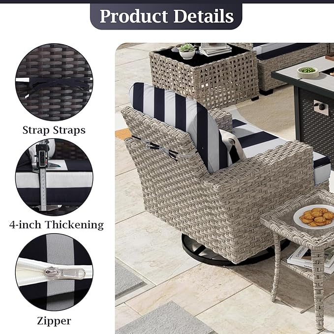 Outdoor Sectional Cushions, 4" Foam High-Density, Water-Resistant Couch Cushions Replacement Set, 14 Piece Patio Sectional Cushion for 6-Seat Sectional Patio Conversation Sets (Black white stripes)
