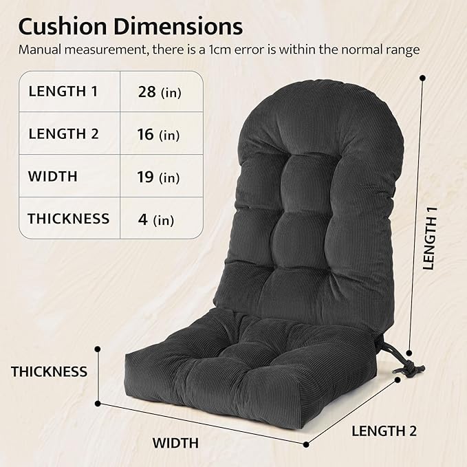 mudilun Adirondack Chair Cushions Non-Slip Indoor Rocking Chair Cushion with Straps Tufted Adirondack Chair Pads for Bedroom Living Room Porch Rocker