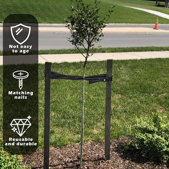 12 Pack 32 Inch Tree Ties with Complimentary Nail Universal Tree Ties Self Locking Straps Includes Nail for Landscaper Gardener Garden Accessories