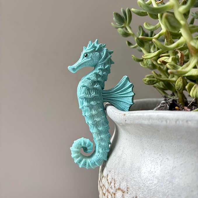Seahorse Figure Plant Pot Hanger, Turtle Flower Pot Hugger, Resin Tortoise Statue, Funny Pot Huggers for Planters, Cute Climbing Tortoise Flower Pot Hugger, Garden Fence Balcony Patio Yard (Seahorse)