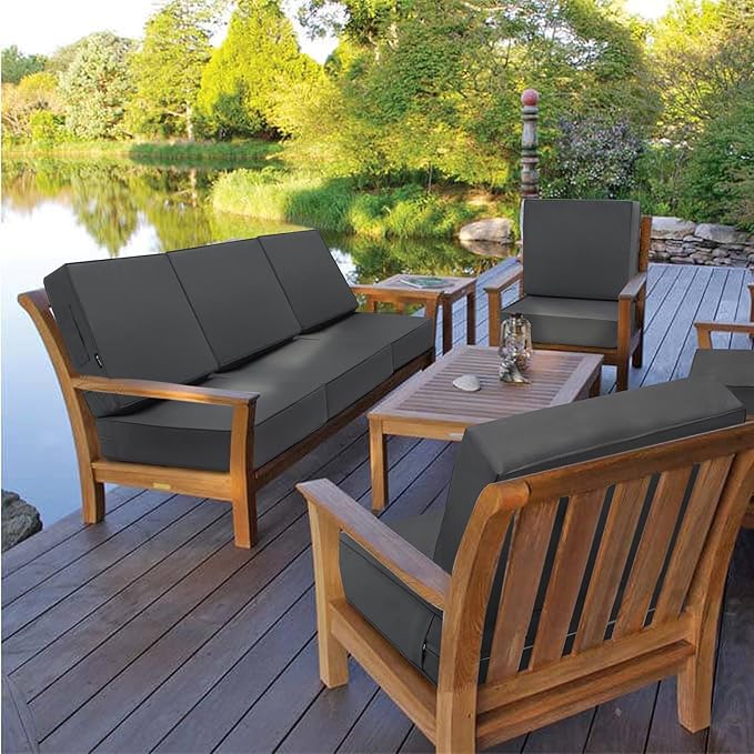 Favoyard Deep Seat Patio Cushion Set 24 x 24 Inch Waterproof Outdoor Chair Cushions for Patio Furniture with Fade Resistant and Removable Cover with Handle & Adjustable Straps for Patio, Yard, Garden