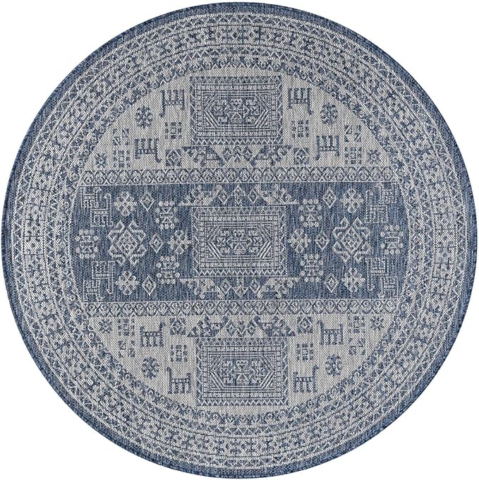 Keen Home Design Terrace Outdoor Area Rug - 63" Round Washable Indoor/Outdoor Rug for Patio, Kitchen, Balcony, Beach, Garden, Deck and Porch, Size: 5'3" Round, Force Navy