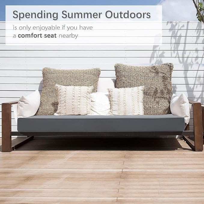 Favoyard Outdoor Bench Cushion 45 x 18 Inch Waterproof Patio Furniture Cushions 3-Year Color Fastness Garden Sofa Settee Couch Swing Pads with Handle and Adjustable Straps, Dark Gray