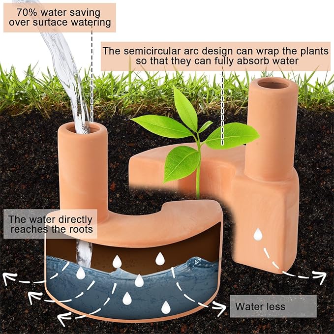 4 Pcs Terracotta Watering Spikes Tank Self Watering Planter Water Storage Reusable Automatic Terracotta Plant Water Devices Self Irrigation System for Houseplants Garden and Flowers