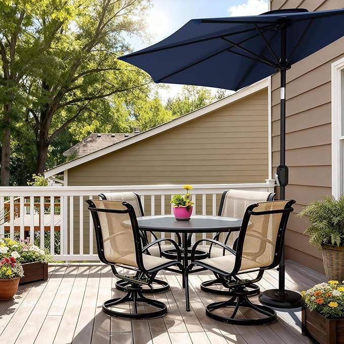 Garvee Patio Umbrella 9FT - Half Umbrella Outdoor with Smooth Crank Lift, Outdoor Shade Canopy for Patio, Backyard, Garden, Deck, Balcony -Navy Blue