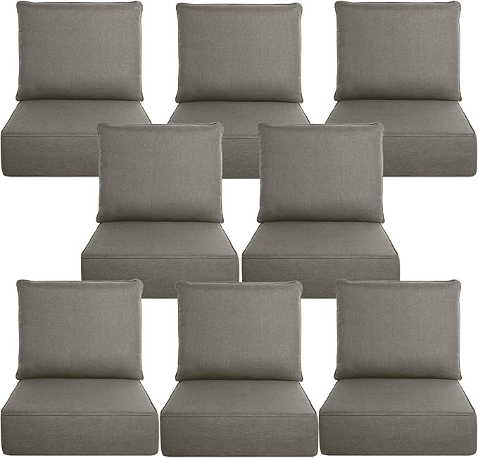 Belord Luxury 6" Thick Outdoor Cushion 8 Set - 24 x24 Inch 28D Sponge Filling Fade-Resistant Chair Cushion, Spill Proof Removable Patio Furniture Replacement Cushion for Sofa Bench Swing - Grey