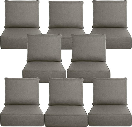 Belord Luxury 6" Thick Outdoor Cushion 8 Set - 22 x24 Inch 28D Sponge Filling Fade-Resistant Chair Cushion, Spill Proof Removable Patio Furniture Replacement Cushion for Sofa Bench Swing - Grey