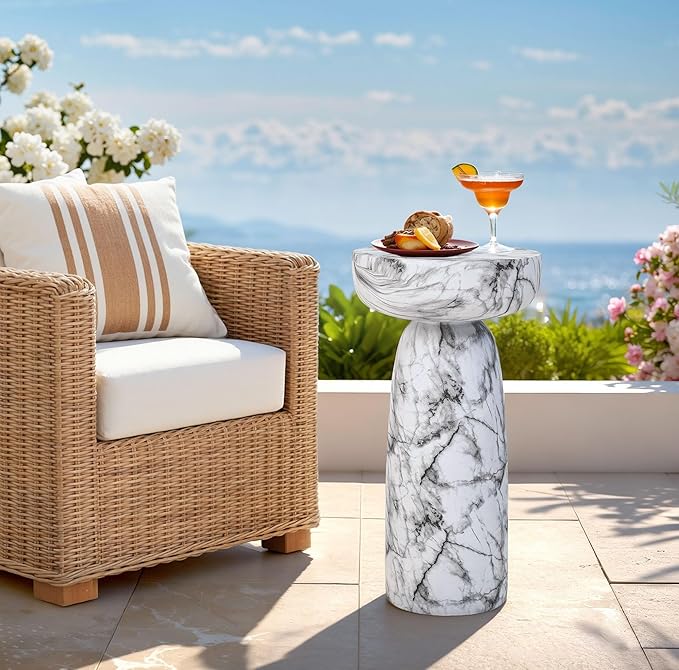 24" Large Side Table Outdoor, Modern Geometric Pedestal End Table, Multi-Functional & Decorative Coffee Table, Accent Table, Planter Stand for Garden Patio Porch Balcony or Living Room Decor