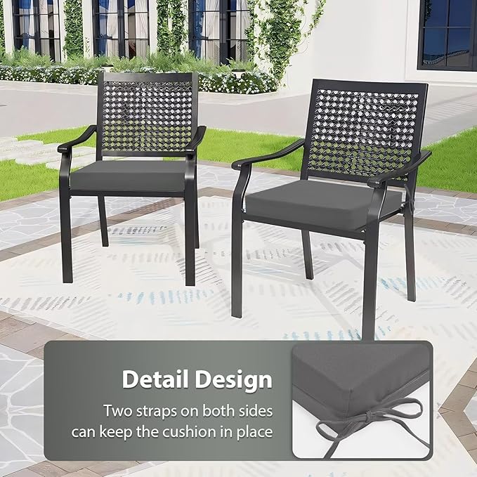 Outdoor Chair Cushions Set of 6, 18.5 x 16 Inch Patio Chair Cushions for Outdoor Furniture, Water Resistant, Non-Slip Ties(Dark Gray)