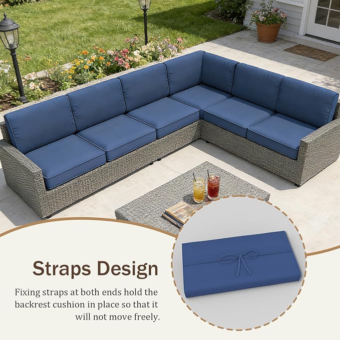 14 Pcs Outdoor Replacement Cushions for Patio Furniture, All Weather Water Resistant Cushion for 6 Seat Rattan Wicker Sectional Patio Conversation Sets and Couch (Light Blue)