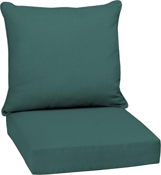 Arden Outdoor Deep Seat Cushion Set, 24 in x 24 in, Weather-Proof, Rain-Proof, Fade Resistant Patio Cushion for Chair, Sofa, and Couch Peacock Blue Green Texture