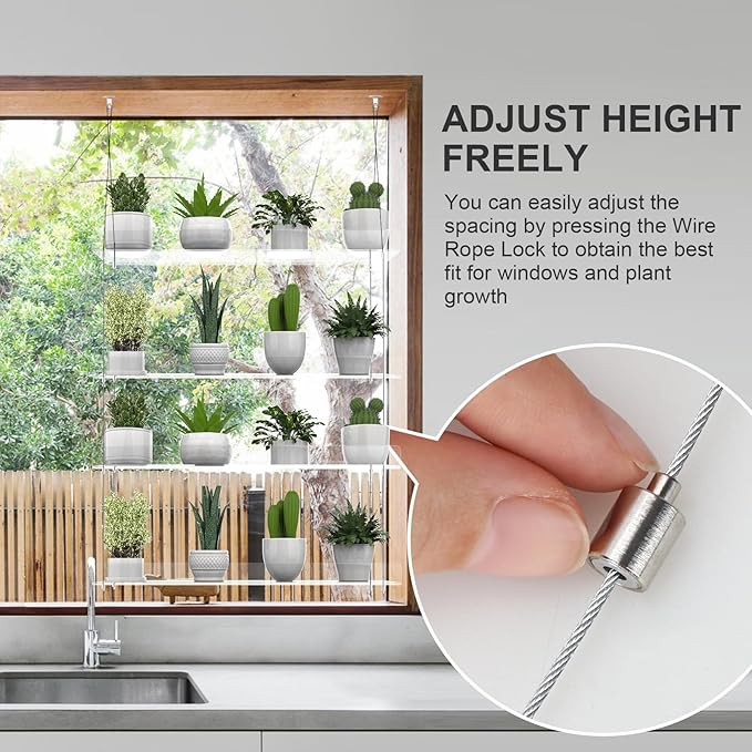 2-Pack Hanging Clear Plant Shelves for Windows, Acrylic Window Wall Plant Stand Shelf for Kitchen Indoor Gardens, Flower, Herb, Seedling Organization, and Pots Display, 16 Inch per Tier