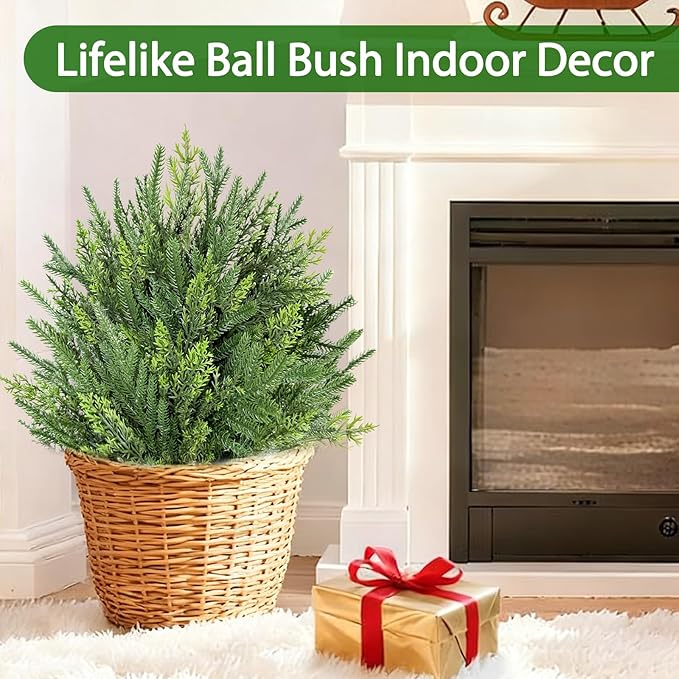 2 Pack Artificial Cypress Topiary Ball Trees with Ground Spike, 24" Norfolk Fake Bushes Shrubs UV Resistant Faux Plants Greenery for Outdoor Planters Garden Front Porch Pot Urn Fillers Spring Decor