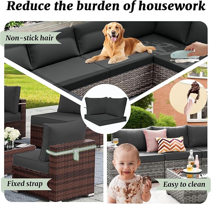 Outdoor Sectional Cushions Replacement Set, 26x26in Patio Furniture Cushions, 14 Pieces Waterproof Outdoor Couch Cushion for 6 Seat Wicker Conversation (Dark Gray)
