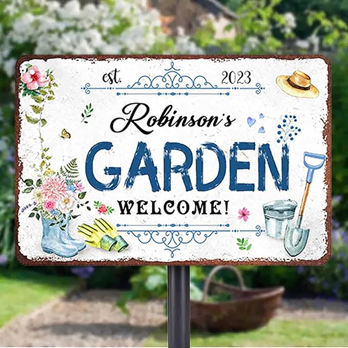 Custom Metal Signs with Name Made in USA Personalized Vintage Garden Sign Waterproof Vintage Decorative Metal Print for Wall Decor Customized Home Garden Ideas Gifts Artwork Prints for Yard Ourdoor