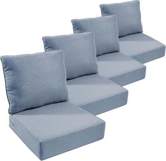 Outdoor Furniture Cushions, 6 inch Thick Seat Cushions for Outdoor Furniture, Waterproof 24x24 Patio Couch Cushions, Replacement Chair/Sofa Cushion, Include 4 Back & 4 Seat Cushion, Thick/BabyBlue