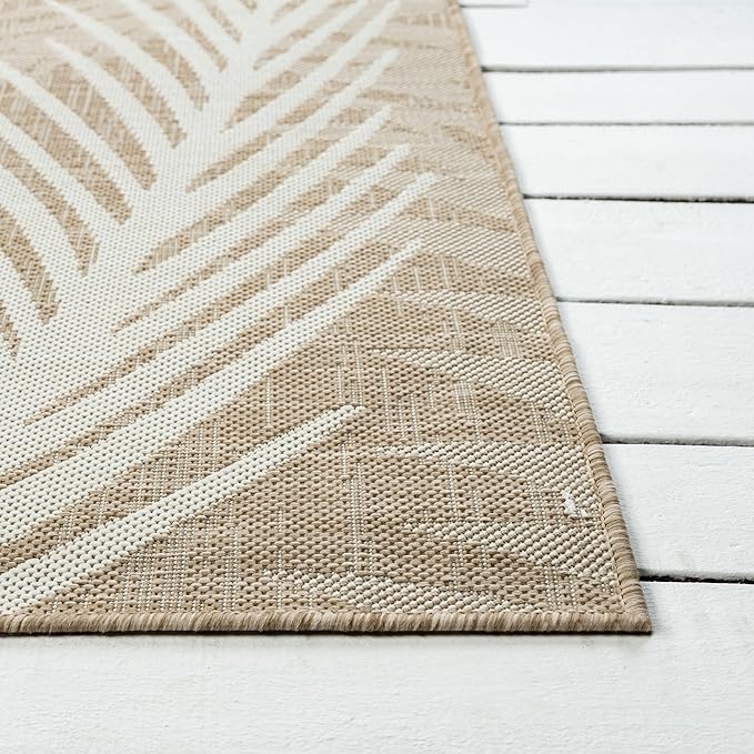 LR Home 8x10 Indoor/Outdoor Area Rug for Home Decor | Floral Large Size Carpet Suitable for Living Room, Bedroom, Playroom, Patio, Garden | Tropical Farmhouse Rug | Beige/Ivory