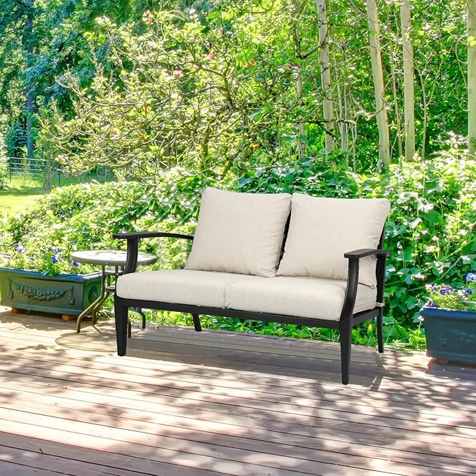 Aoodor 21" x 21" Patio Deep Seat Cushion Set, Water Resistant & Fade Resistant Outdoor Furniture Cushions with Adjustable Straps for Patio, Deck, Garden, Khaki