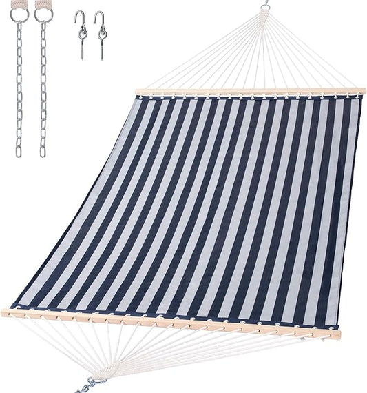 SUNCREAT Hammocks 15 FT Quick Dry Hammock Double Size with Hardwood Spreader Bar, 2 Person Hammock for Outdoor Patio Yard Poolside, 450 lbs Capacity, Blue