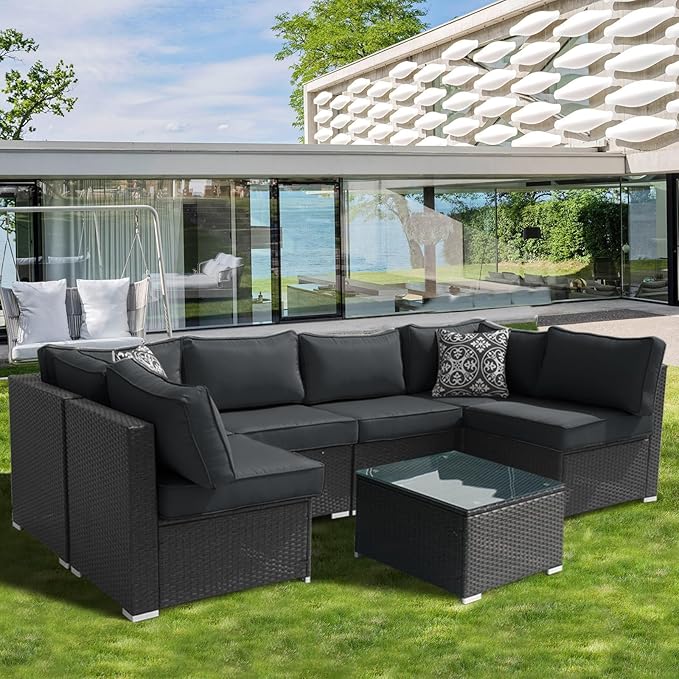 Outdoor Cushions for Patio Furniture,14Pieces Water-Resistant Replacement Cushions Fits 6-seat Sectional Rattan Conversation Set Sofa Cushion for Patio,Liner&Cover(Dark Grey)