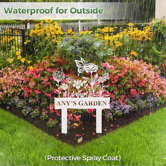 Personalized Metal Garden Sign, Custom Flower Decor with Stake, Butterfly Metal Yard Art, Garden Name Sign,Outdoor Decor,Patio Decoration,Home Present,Gardeners & Planters Gift