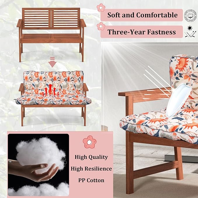 2-3 Seat Swing Replacement Cushion, Outdoor Bench Cushions with Backrest Thicken 4", Patio Furniture Garden Porch Loveseat Glider Pad Anti-Fading Waterproof (Sunflower, 40x63in-thicken)