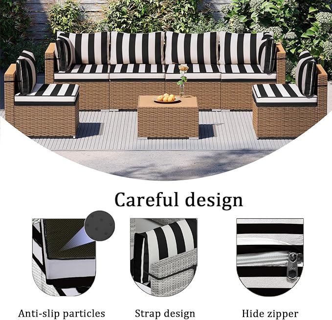14 Pieces Outdoor Sectional Replacement Cushions for Patio Furniture, 4in Thick Outdoor Sofa Cushions for 6 Seat, Waterproof Deep Seat Couch Patio Cushions Set (Black and White)