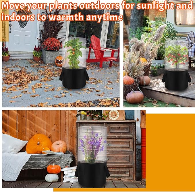 2PCS Mini Plant Greenhouse with Felt Planting Bag Round Planter Winter Garden Pot Covers Transparent Plant Frost Protection Cover with Support Rod for Outdoor Plants or Seedlings, 29.5" X 11.8"
