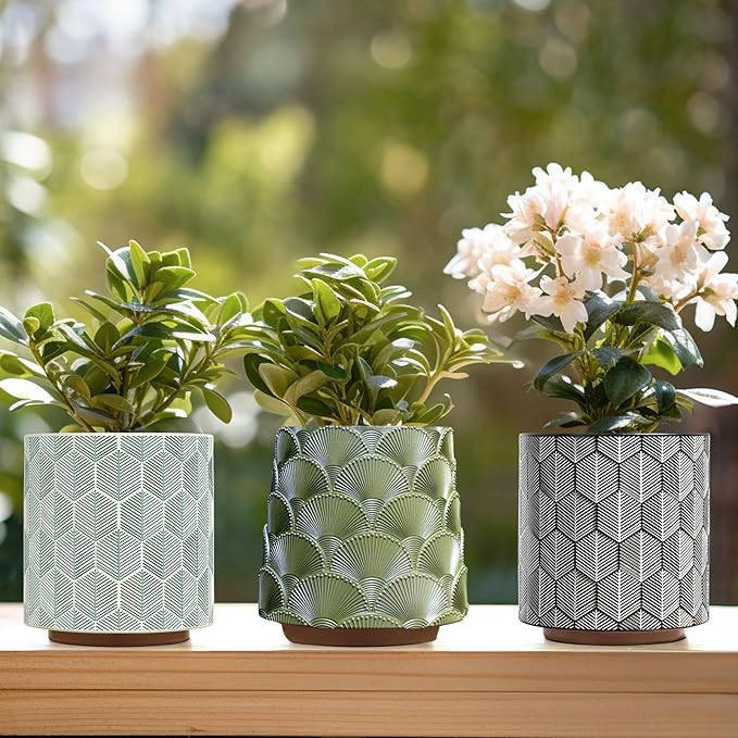 GUGUGO Plant Pots Hexagonal Pattern, Boho Modern Planters for Indoor Plants, Unique Decorative Flower Planter Pot with Drainage, Cute Small Succulent Pots, Eclectic Funky Gardening Pot Gifts, Black