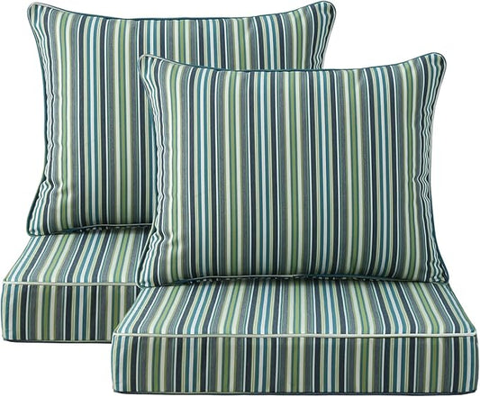 Sunbrella Outdoor Patio Chair Cushions Set, 24" x 24", Set of 2, Water-Repellent, Fade Resistant, Deep Seat Cushion for Backyard, Couch, Sofa and Patio Furniture, Troupe Caribbean