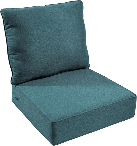 Outdoor Chair Cushion, 6 inch Thick Outdoor Cushions for Patio Furniture, 22x24 Waterproof Patio Chair Cushions, Include 1 Seat Cushion & 1 Back Pillow, Thick/Peacock Green