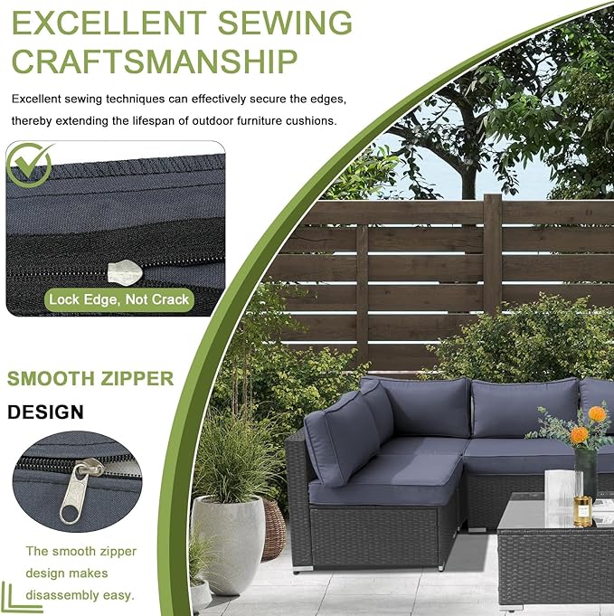 14Piece Outdoor Sofa Cushion Replacement Patio Furniture Waterproof Cushion with Zippers fit 6-Seat Outdoor Wicker Rattan Sectional Couch (Black Gray, 23.6"x23.6"x3.9")