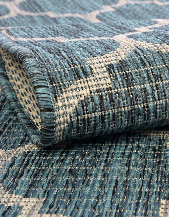 Unique Loom Outdoor Trellis Collection Area Rug (10' x 13' 1" Rectangle, Teal/ Gray)