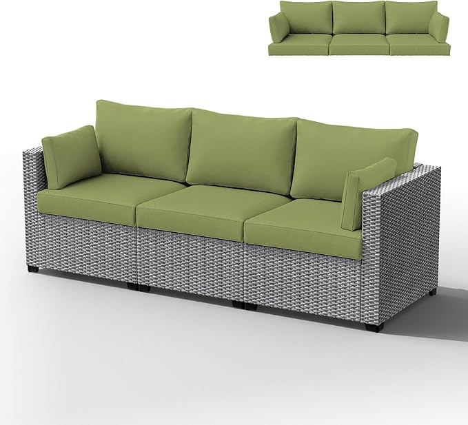 Outdoor Furniture Replacement Cushions, Waterproof Patio Furniture Cushions, 4" Deep Seat Outdoor Sectional Cushion for 3-Seat Outdoors Rattan Sofa Patio Sofa Cushion, Avocado Green