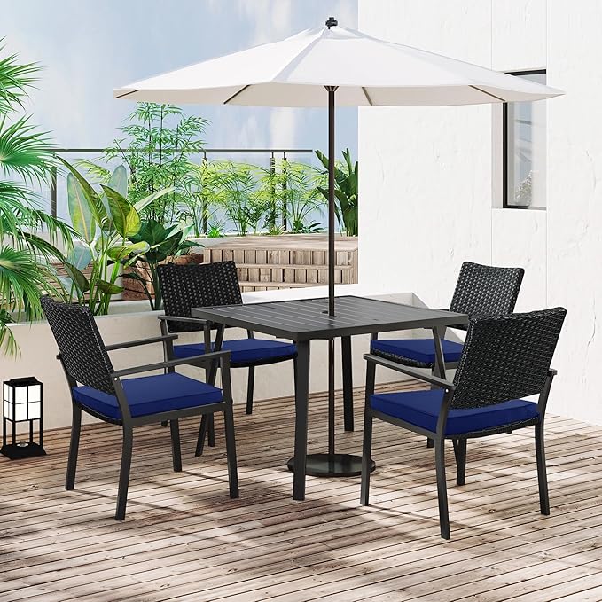 4 Pack Outdoor Chair Cushions 19 x 19 Inch Water Resistant Patio Chair Cushions with Tie 3 Year Color Fastness Thick Outdoor Seat Cushion for Garden Lawn Patio Furniture Navy