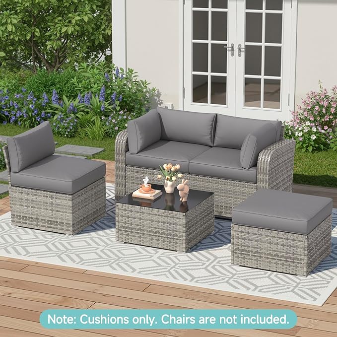 HOMREST Outdoor Replacement Cushions for Patio Furniture,Water-Repellent Sofa Cushion for 4-Seat Rattan Wicker Sectional Patio Conversation Sets,9-Piece Cushions Set for Outdoor Couch,Gray
