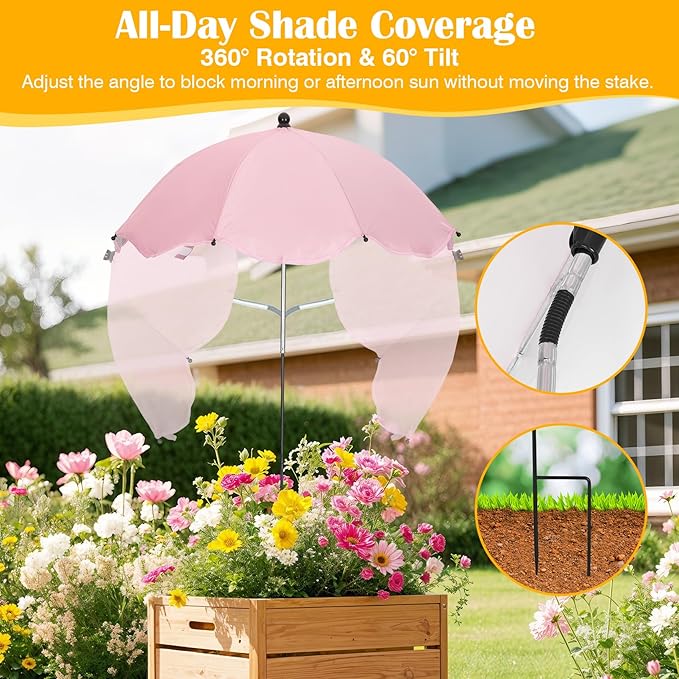 Plant Umbrellas for Outdoor Plants - 26" Large Garden Sun Shade for Plants with Adjustable Angle & Height (Max 43") - Plant Shades for Outdoor Plants, Flowers & Garden Beds - Plant Umbrella Shade for Potted Plants
