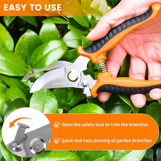 7.5" Gardening Pruning Shears, Soft Handle Pruning Shears, Garden Scissors, Plant Trimming Scissors, Bonsai Tools, Gardening Tools, for Plant, Flower, Tree - Orange