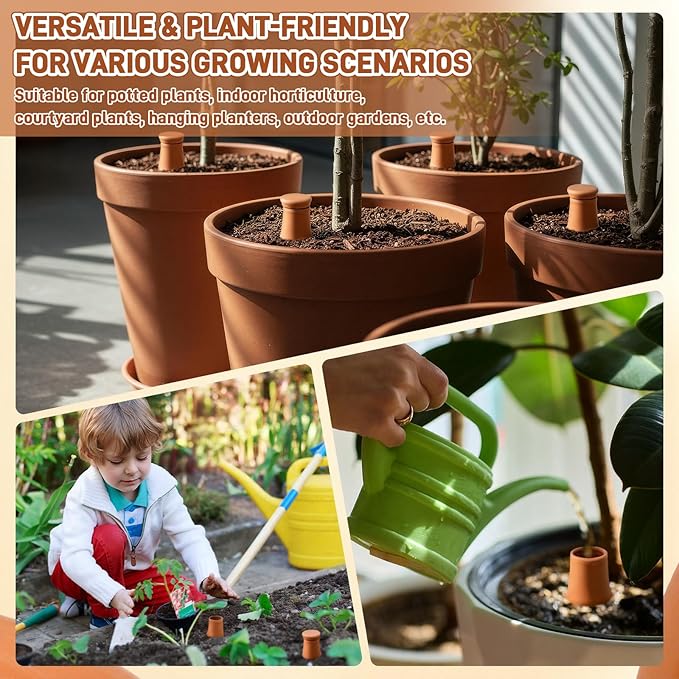 4 Pcs Large Terracotta Watering Pots 50 oz Ollas Self-Watering Pots with Lids Terracotta Watering Globes Bulk Plant Irrigation System for Indoor Outdoor Plants Garden Beds