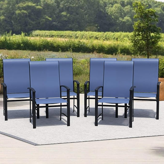 Outdoor Dining Chairs Set of 6, Patio Chairs with Metal Frame & Textilene Fabric, Perfect for Patio Garden Deck