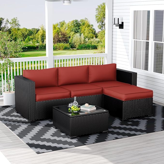 Amopatio Outdoor Sofa Replacement Cushion Set, Waterproof Seat and Back Cushions for Patio Furniture, UV-Resistant and Extra-Thick Cushions, Machine-Washable Covers (Wine)