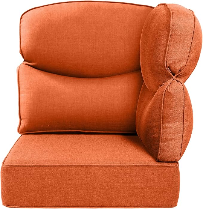 Luxury 24x24x6 Outdoor Corner Cushion 1 Set - Water-Repellent 3-Piece Cushion Set with Zipper for Outside Rattan Wicker Sofa Loveseat Chair Sectional Patio Conversation Sets - Orange/Smile